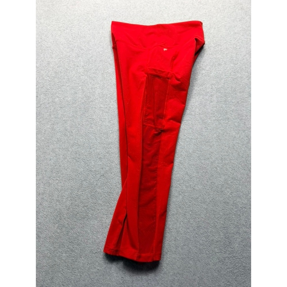 Fabletics Womens Red High Waisted Mesh Panel Pocket Athletic Leggings